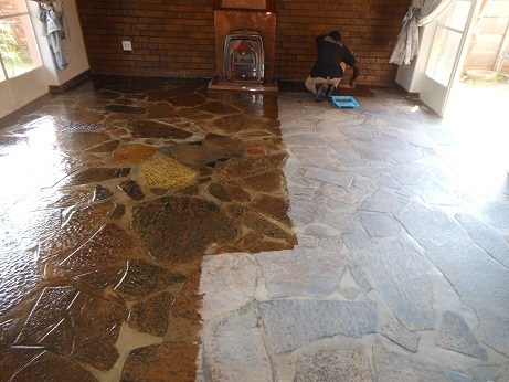 Slate tile floor strip clean and seal