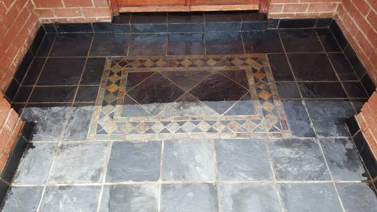 Slate tile floor strip clean and seal